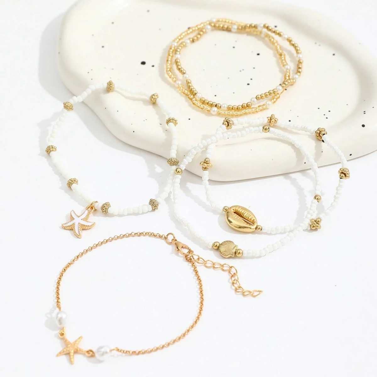 6pcs/set Fashion Stackable Starfish Shell Pendant Beads Anklets Set For Women Beach Jewelry Accessories H260325 - view 5