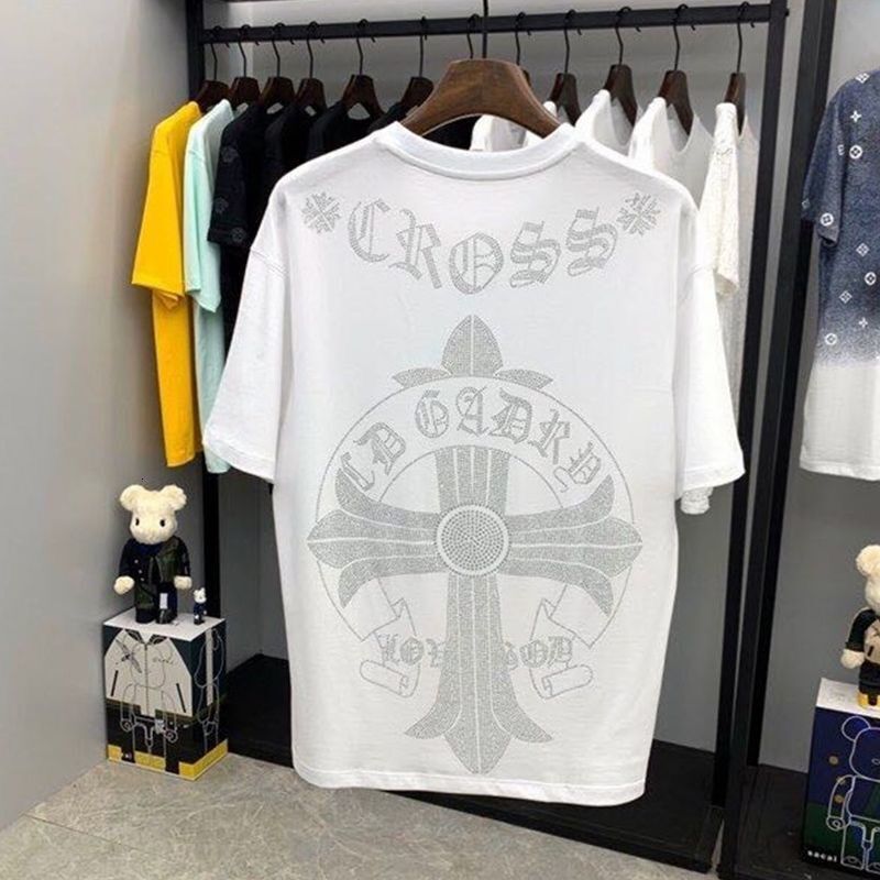 2026 Designer Luxury Summer European High-end Rhinestone Short-sleeve T-shirt For Men, Trendy Casual Pure Cotton Half-sleeve Top