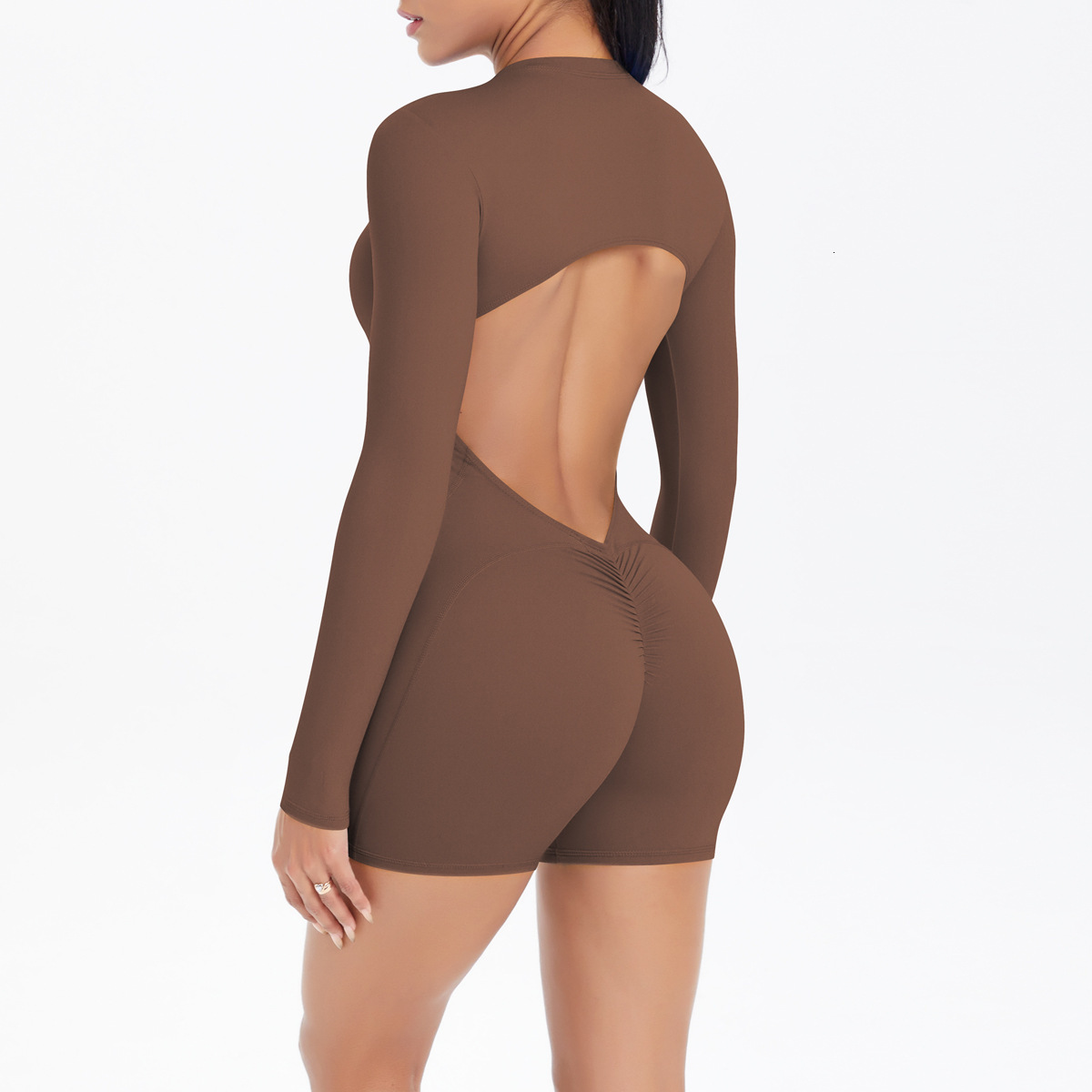 Hollow Out Back Half-Zip One-Piece Suit Peach Hip Lift Sports Fitness Barely-There Quick-Dry One-Piece Yoga Suit
