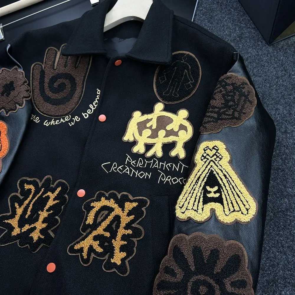 American Hip-hop Embroidered Leather Jacket for Men Spring Autumn Loose Baseball Casual Jackets for Couples Men Clothing C260325