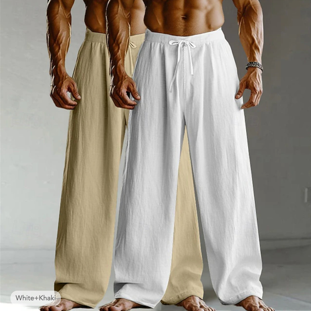 2026 Essential Pants Spring/summer Men's Wide-leg Pants Thin Breathable Cotton-linen Loose Casual Sports Trousers Two-piece Set