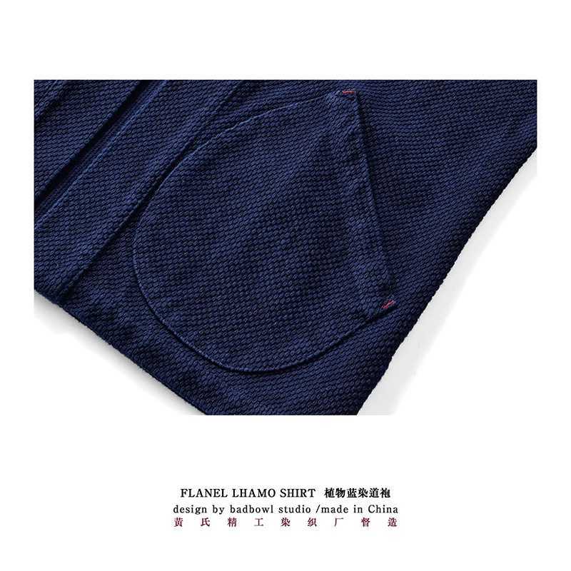 BADBOWL Indigo Jacket Men Handmade Plant Blue Dye Kendo Cotton Coat Improved Japanese Kimono Jackets Male Loose Casual Road Robe C260325