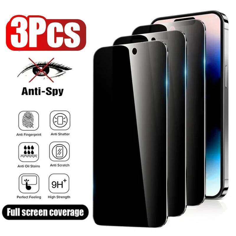 3PCS Anti-Spy 17 16 14 13 12 11 Pro Max Privacy Screen Protector for IPhone 13Mini 14Plus 14Pro Glass 15 16e 26L0325