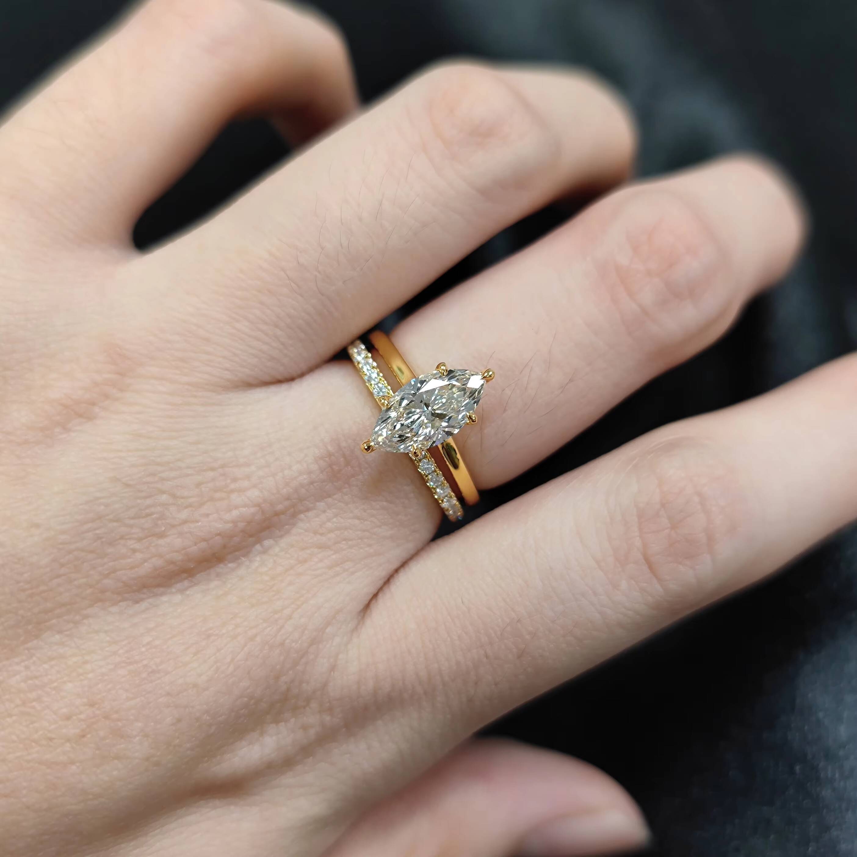 Abiding Customization Fine Jewelry Marquise 510MM VVS Moissanite Diamond D Color 1CT 14K Yellow Gold 585 Women Wedding Ring Set