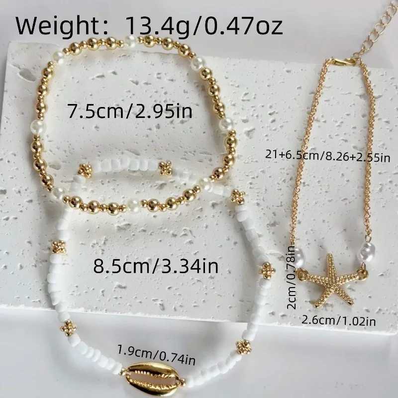 Trendy Multilayer Starfish Conch Turtle Anklet for Women - Imitation Pearl Polymer Clay Beads Evil Eye Lucky Charm Beach Jewelry H260325 - view 5