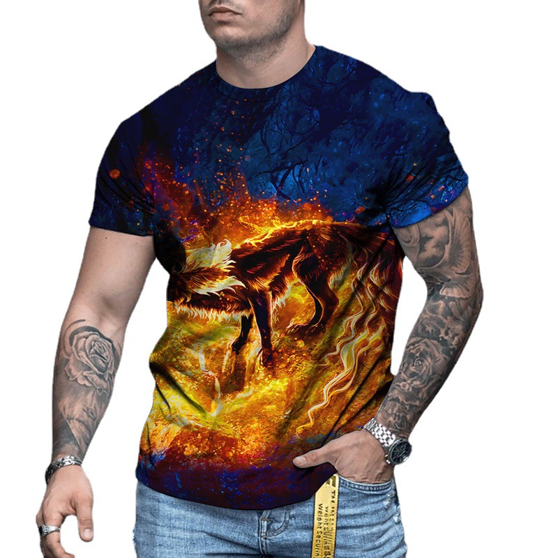 Men's Trendy Crew Neck Short Sleeve Tees | European-American Style Creative 3D Digital Print Pullover
