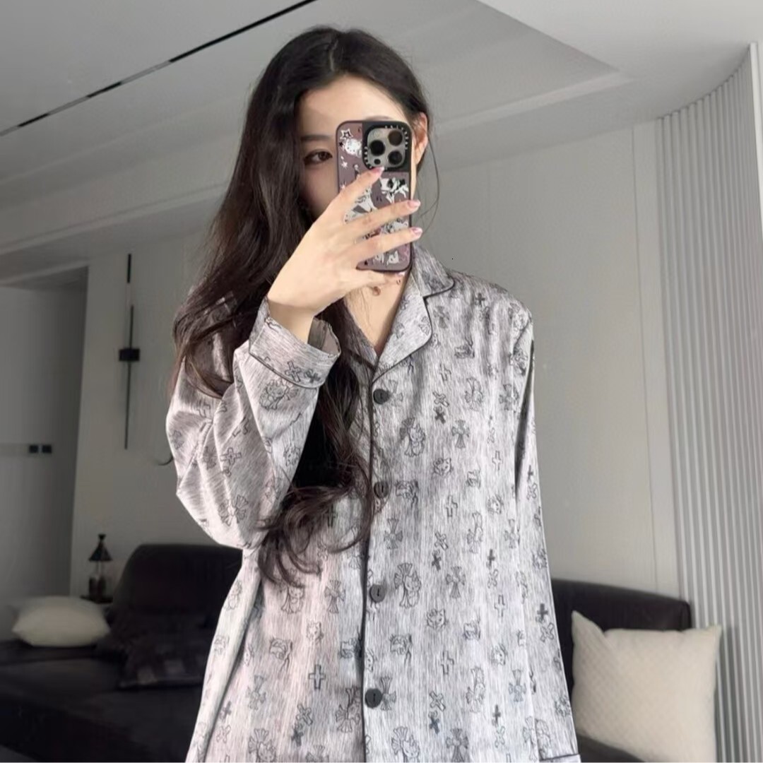 Women's Loungewear Cool Ice Silk Faux Pajamas Set With Trendy Hair Tie Spring Autumn Cat Cross Print Ultra