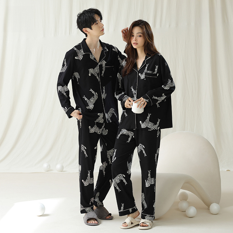 Women's Pajamas Antibacterial Pure Cotton Autumn Winter Zebra Pattern Long Sleeve Couple Homewear