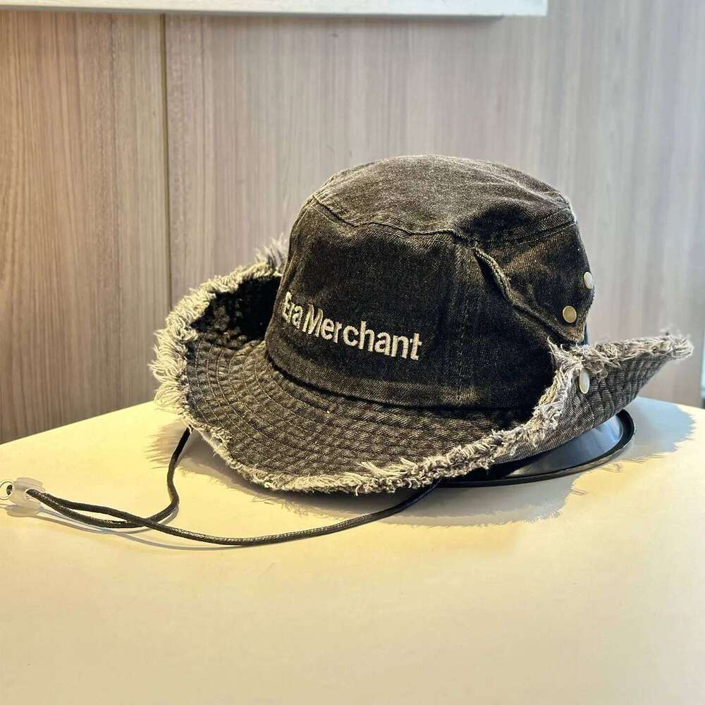 Bucket Hat Denim Jeans Women Wide Brim Sun Protection Chin Strap For Fishing Climb Summer Outdoor Qian Pan
