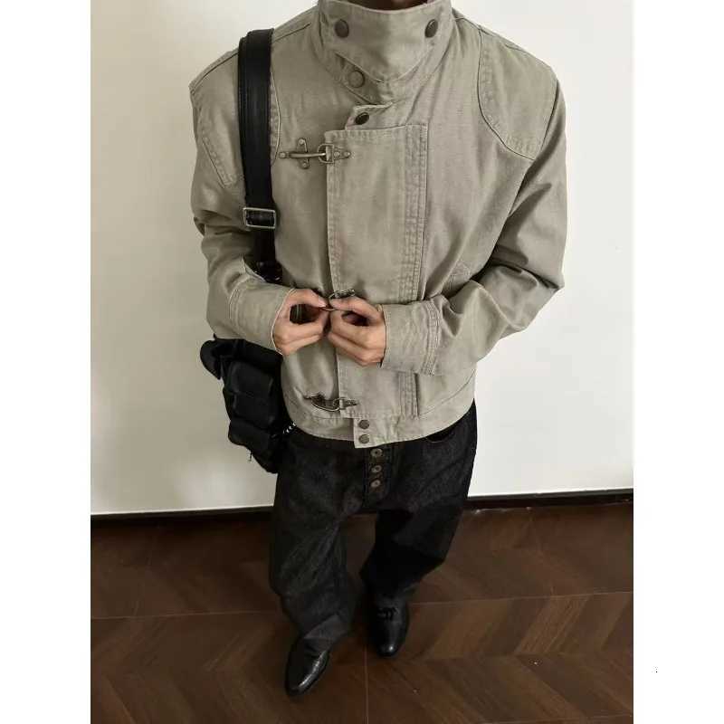 Harajuku Mens Turn Down Collar Jacket American Retro Short Workwear Coat Autumn Streetwear Casual Loose Fit Fashion Outerwear C260325