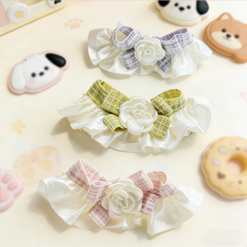 Pet Collar Bib Drool Towel Camellia Style Cute Design Soft Comfortable Decorative Neck Accessory For Dogs And Cats