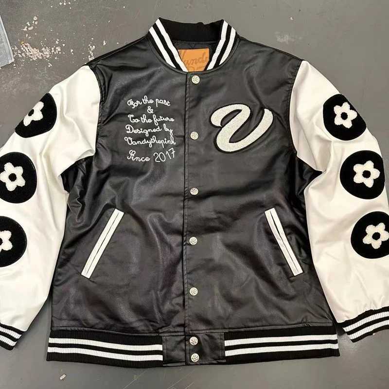 Patchwork Vandythepink Embroidery Lether Varsity Baeball Jacket Men Women Splicing Color Unisex Flocking Towl Pattern VANDY Coat C260325