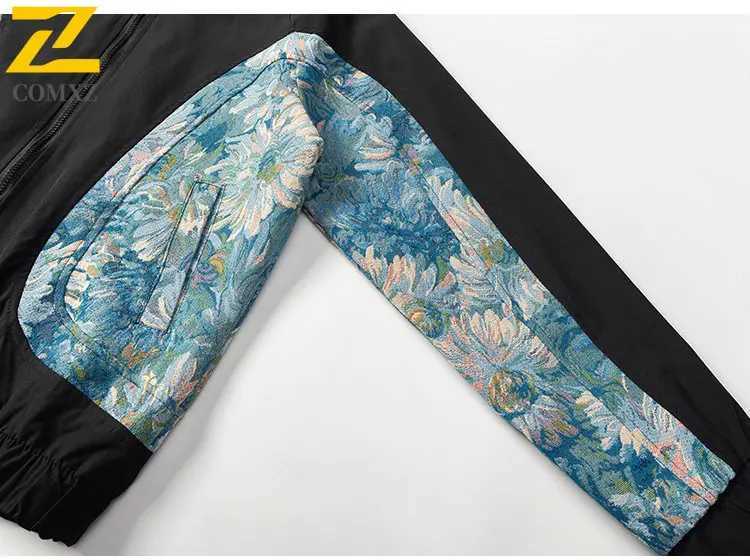 2025 New Mens Jacket Floral Embroidery Trendy Versatile Comfortable Breathable Collar Jacket Outdoor Casual Mens Zipper Coat C260325