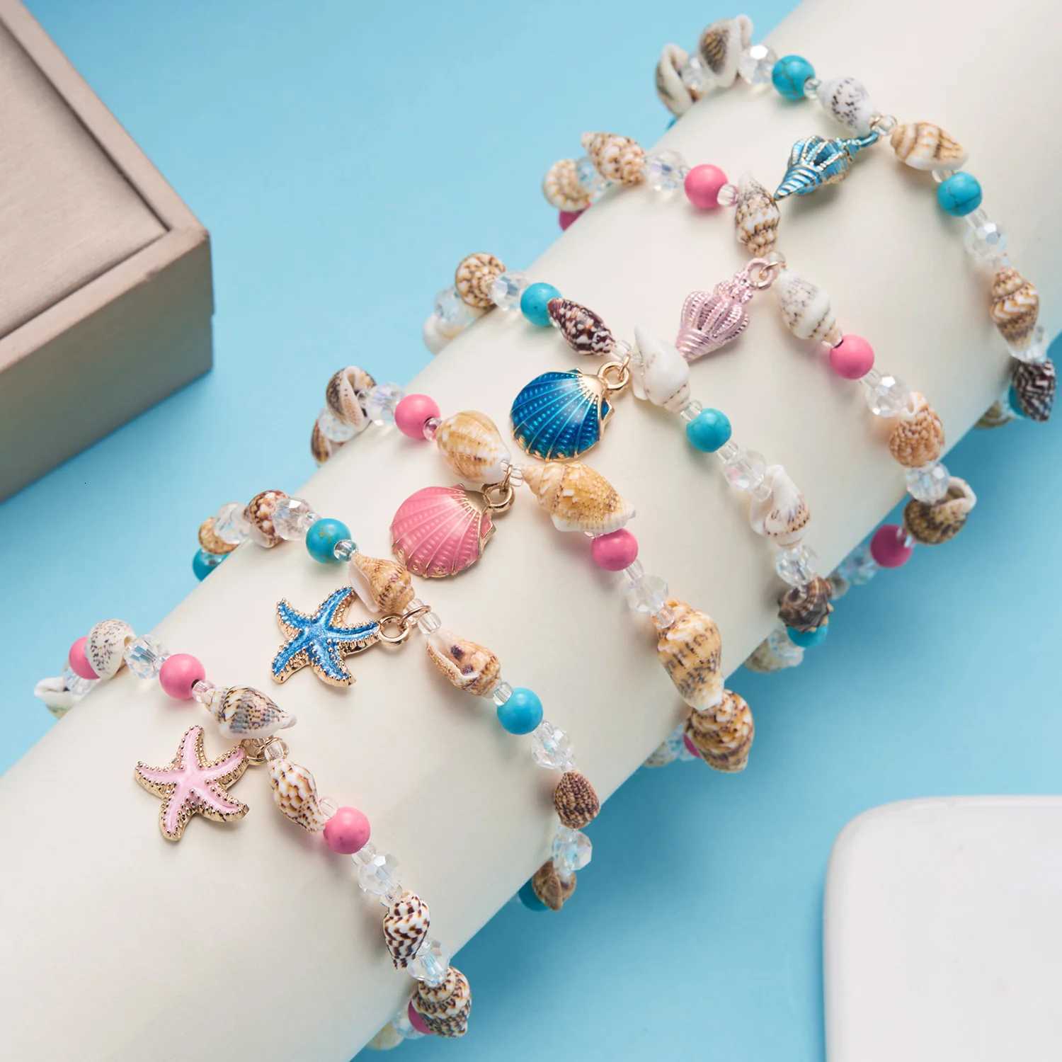 Bohemian Beach Pink Metal Shell Anklet for Women Trendy Handmade Starfish Conch Rice Bead On The Leg Summer Jewelry H260325 - view 7