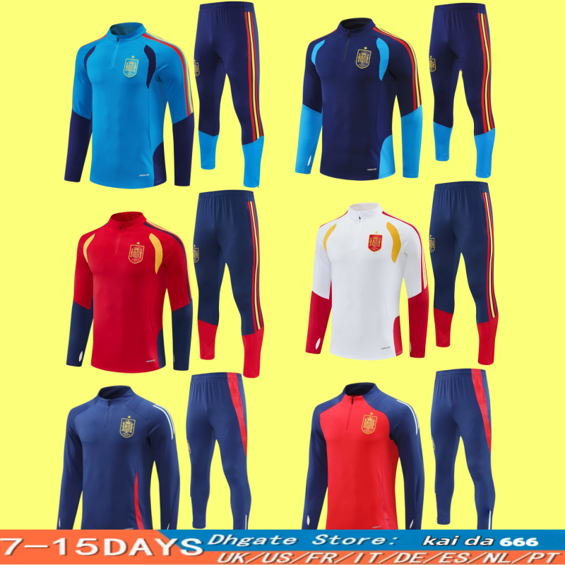 24 25 26 Spain Long sleeved half pulled tracksuit LAMINE YAMAL PEDRI FERRAN MORATA A.INIESTA PEDRI Espana Camiseta 2024 2025 training suit men kids kit