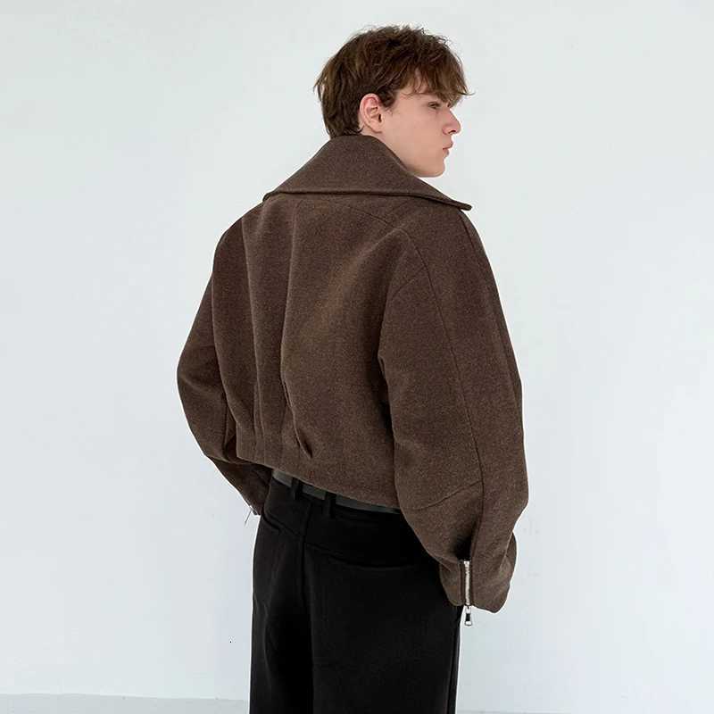 LUZHEN 2025 New Big Neck Fake Two Piece Design Solid Color Woolen Coat Mens Stylish Elegant Korean Casual Male Clothes JY5219 C260325