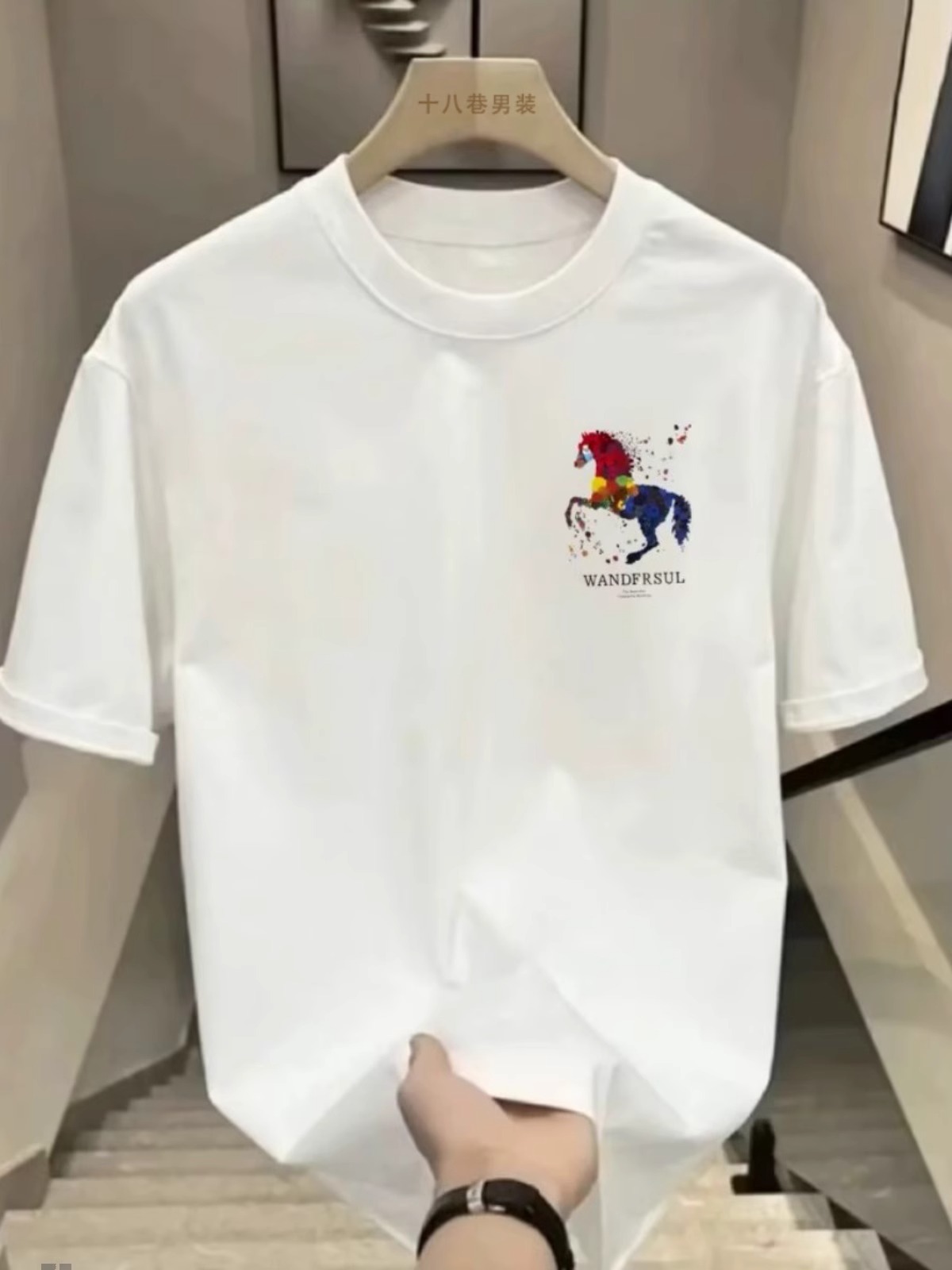 2026 Summer New Arrivals Men's Chinese Streetwear Heavyweight Cotton T-Shirts | Horse Graphic Regular-Fit Crew Neck INS Short Sleeve Tees