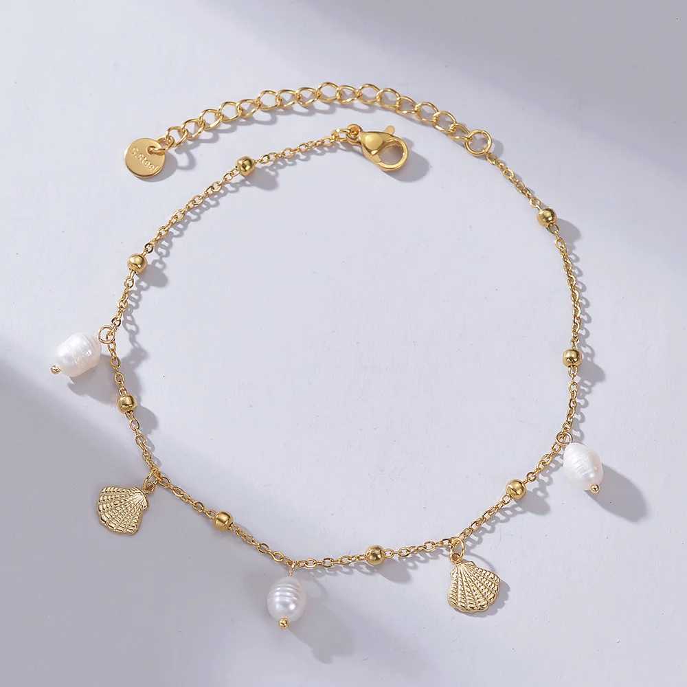 Trendy Imitation Pearl Foot Chain Gold-plated Stainless Steel Elegant Fashion Jewelry For Women Gift Beach Shell Ankle Chain H260325 - view 3