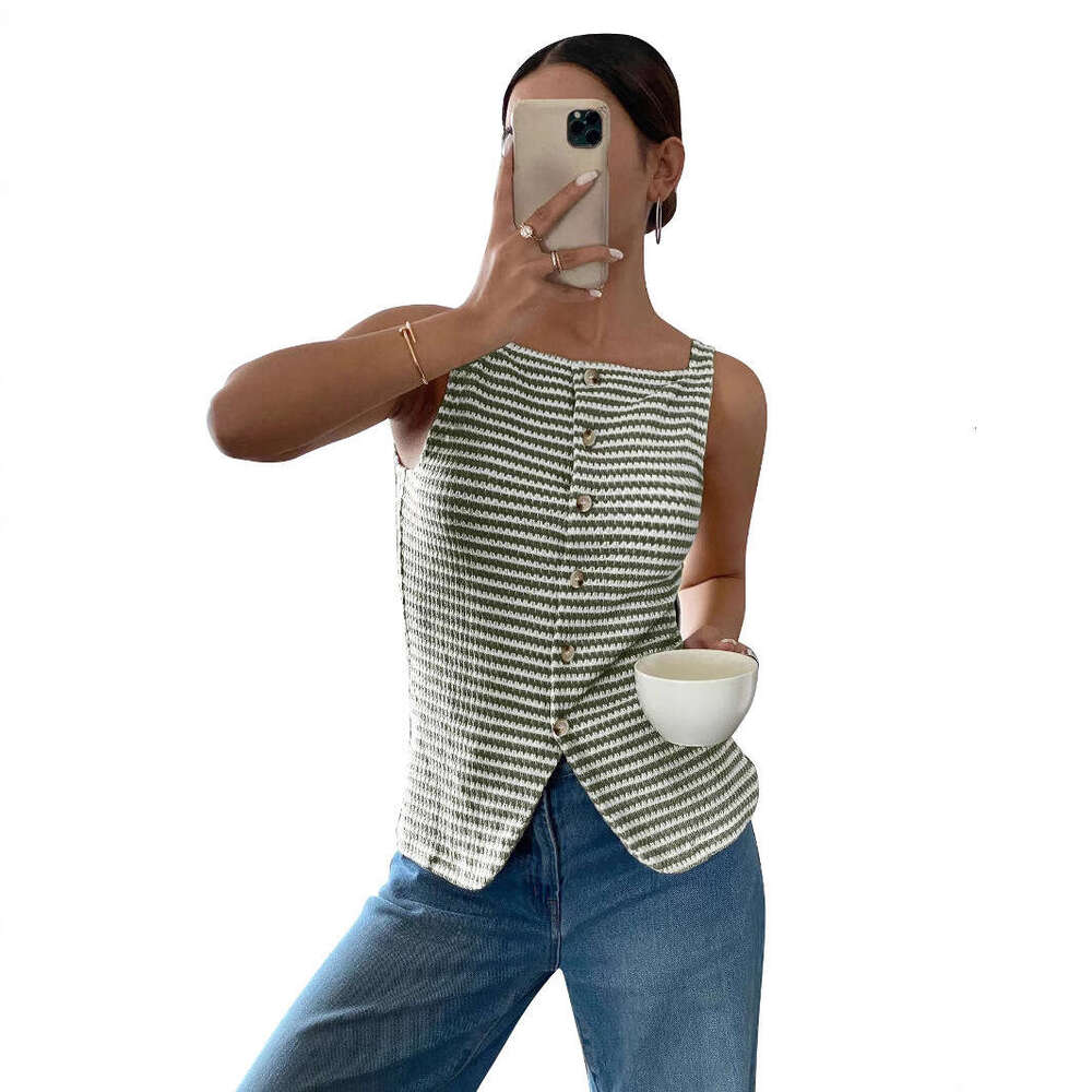 2026 designer summer new European and American women's casual button s4 up sleeveless vest top