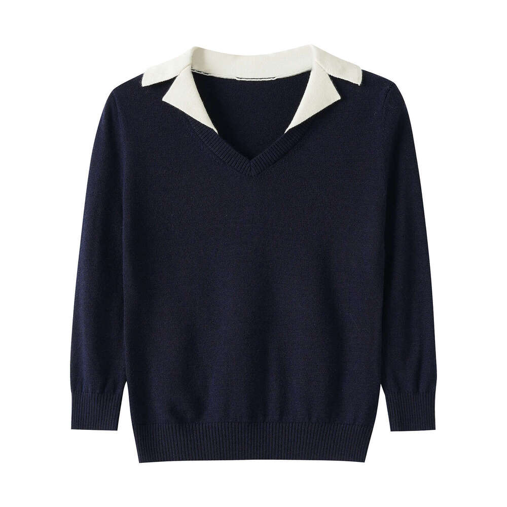 2026 Autumn New Designer Retro University Collar Color blocked k30 Fake Two Piece Knitted Women's Sweater Set
