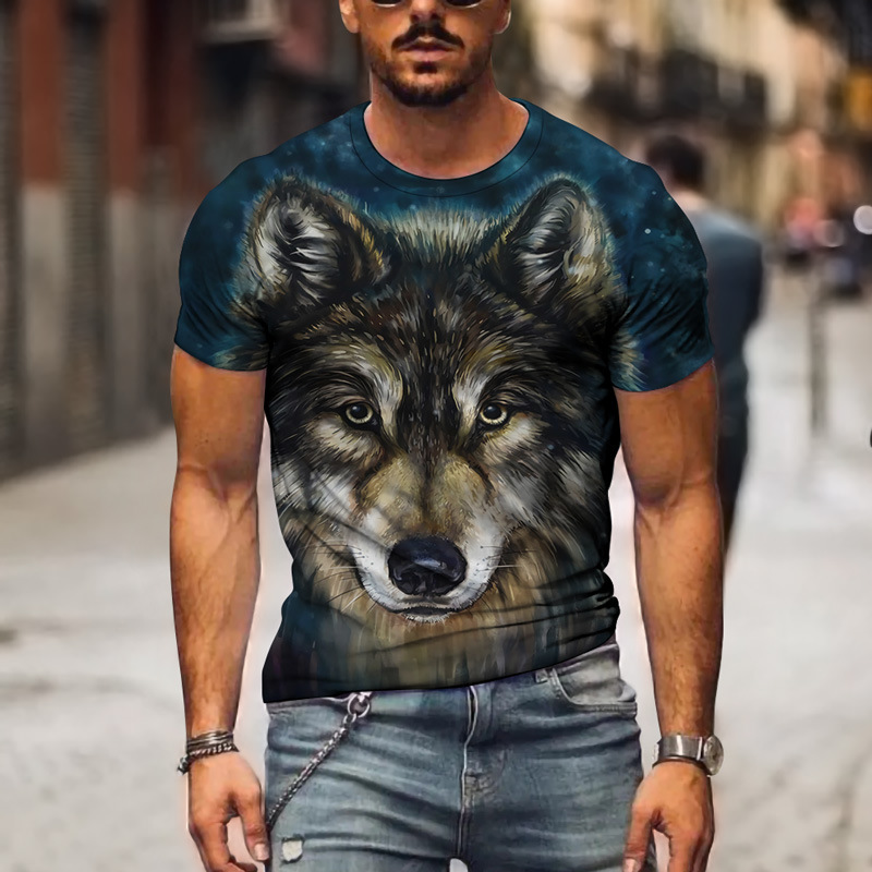 Men's Trendy Crew Neck Short Sleeve Tees | European-American Style Creative 3D Digital Print Pullover
