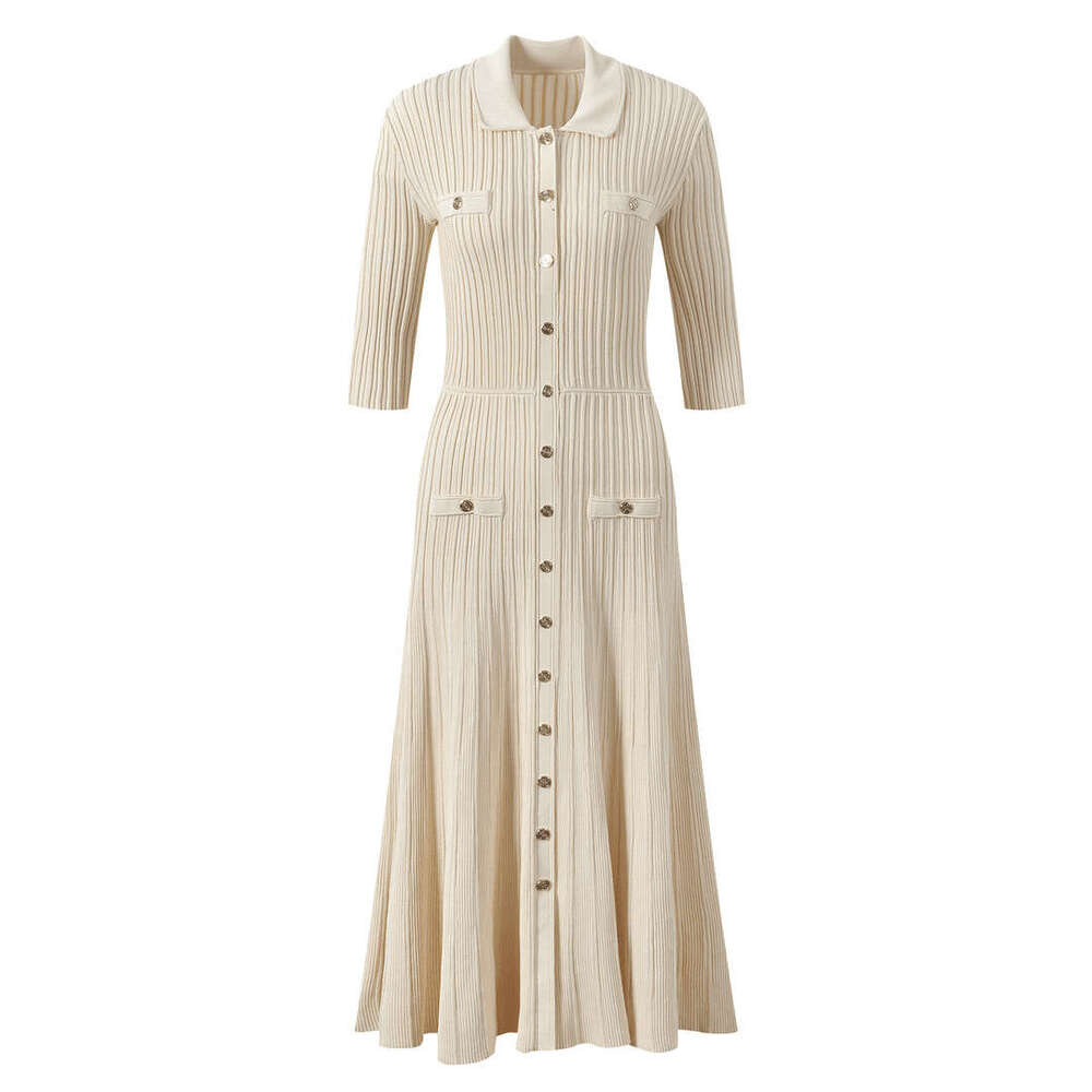 2026 Spring/Summer New Designer Elegant Fashion Striped Polo Collar Slim Knitted k30 Women's Dress
