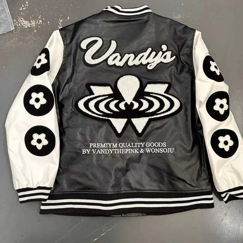 Patchwork Vandythepink Embroidery Lether Varsity Baeball Jacket Men Women Splicing Color Unisex Flocking Towl Pattern VANDY Coat C260325