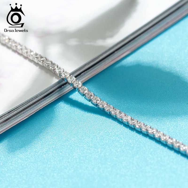 ORSA JEWELS Hip Hop 925 Sterling Silver Tennis Chain Anklets for Women Boho Zircon Beach Barefoot Sandals Anklet Jewelry SA03 H260325 - view 6
