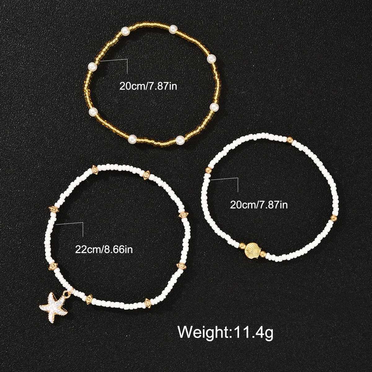 3Pcs/Set Bohemian Starfish Rice Beads Shell Anklet Set for Women Summer Gold White Color Multilayer Anklet Vacation Jewelry Gift H260325 - view 7