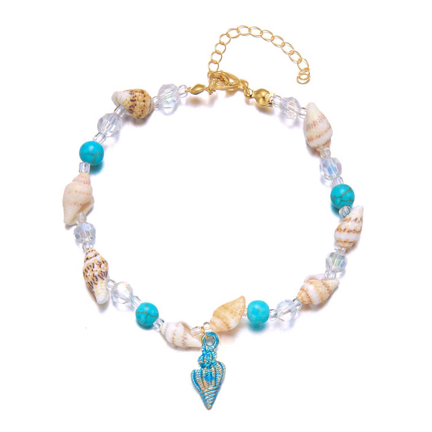Bohemian Beach Pink Metal Shell Anklet for Women Trendy Handmade Starfish Conch Rice Bead On The Leg Summer Jewelry H260325 - view 5