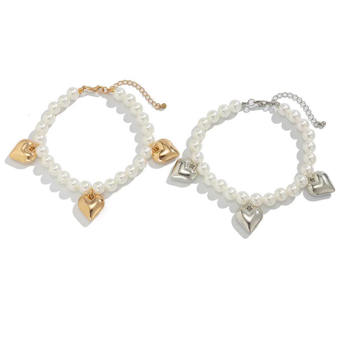 2Pcs/Set CCB Imitation Pearl Beads Adjustable Creative Anklets Jeans Chain Temperament Decoration Heart Pendant Anklet Jewelry H260325 - view 5