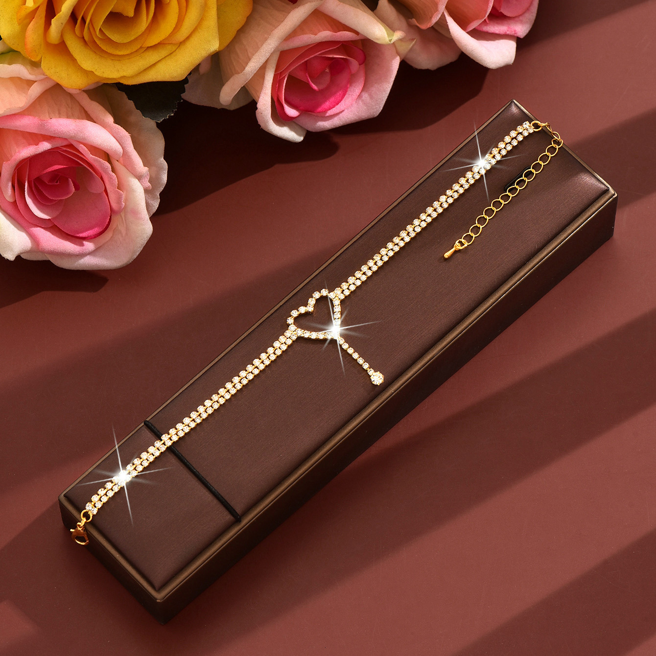 Ankle Bracelet Beach Barefoot Jewelry Hot Sale Luxury High-End Ultra Full Diamond Heart Double-Layer Foot Jewelry Fashion Shiny Rhinestone Anklet