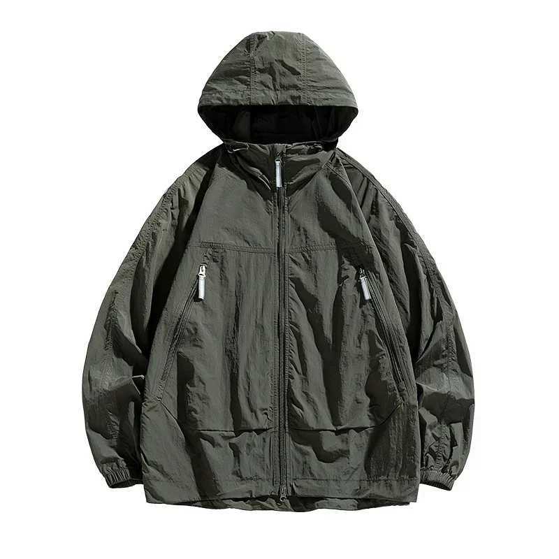 UPF 50 Mens Hooded Windbreaker Sunscreen - Ultra Light Summer Zipper Pocket Elastic Cuffs Suitable for Outdoor Hiking M260325