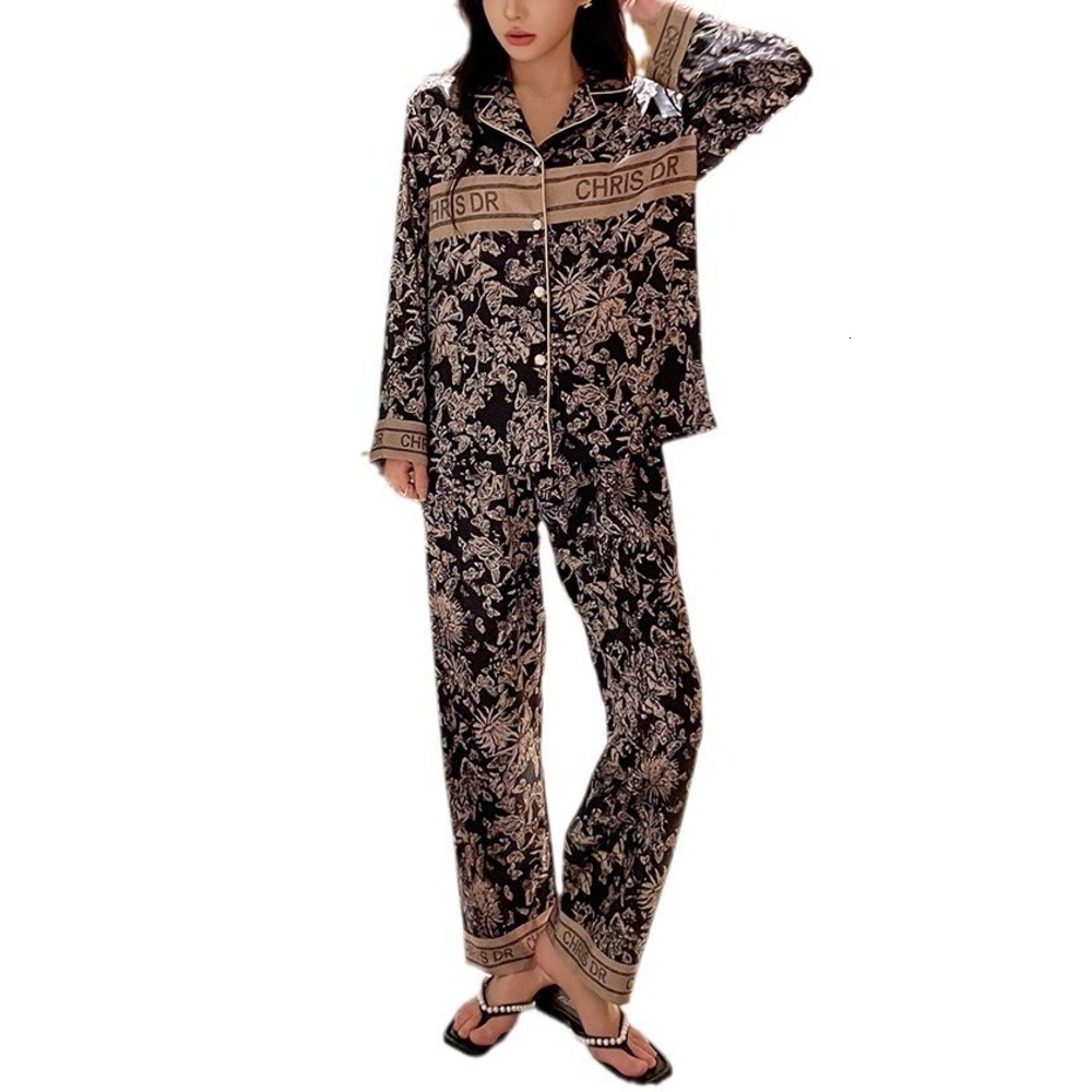 Couple Loungewear Women Pajamas Ice Silk Spring Autumn Luxury High End Long Sleeve Set Black White Gold Butterfly