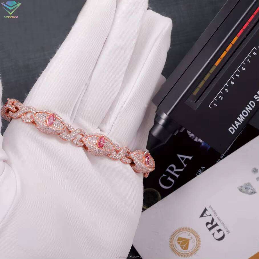 Fashion New Eyes 15Mm Pass Diamond Tester S925 Rose Gold Hip Hop Pink Marquise Moissanite Cuban Bracelet Jewelry