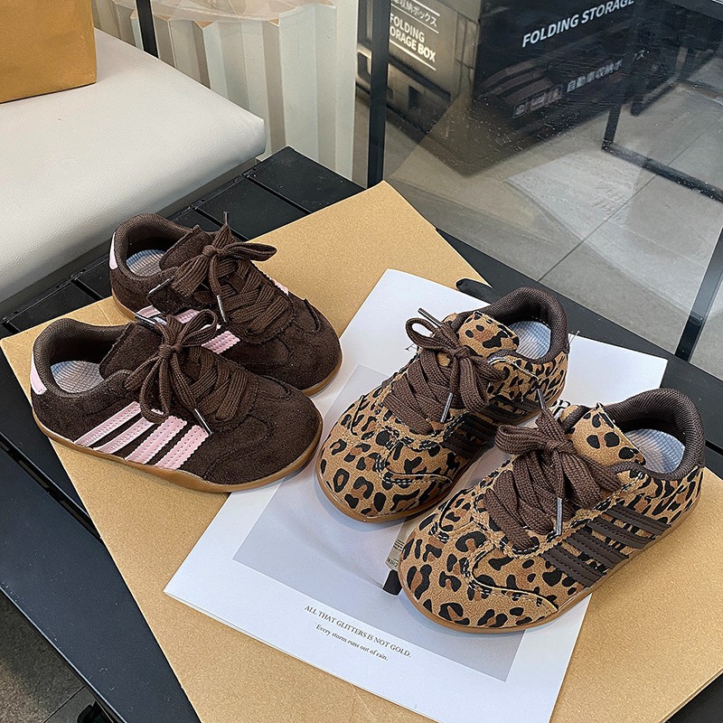 Kids Leopard Print Sneakers for Boys Girls Retro Brown Toddler Trainers Soft Sole Non-Slip Walking Shoes Fashion Children's Casual Sneakers for D