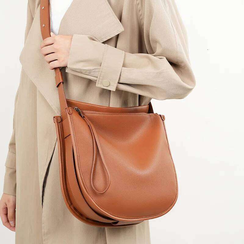Zency Women Brown Soft Leather Fashion Girls Handbag Luxury Shoulder Large Capacity Hobo Bag Satchel QIBALIANGPIN