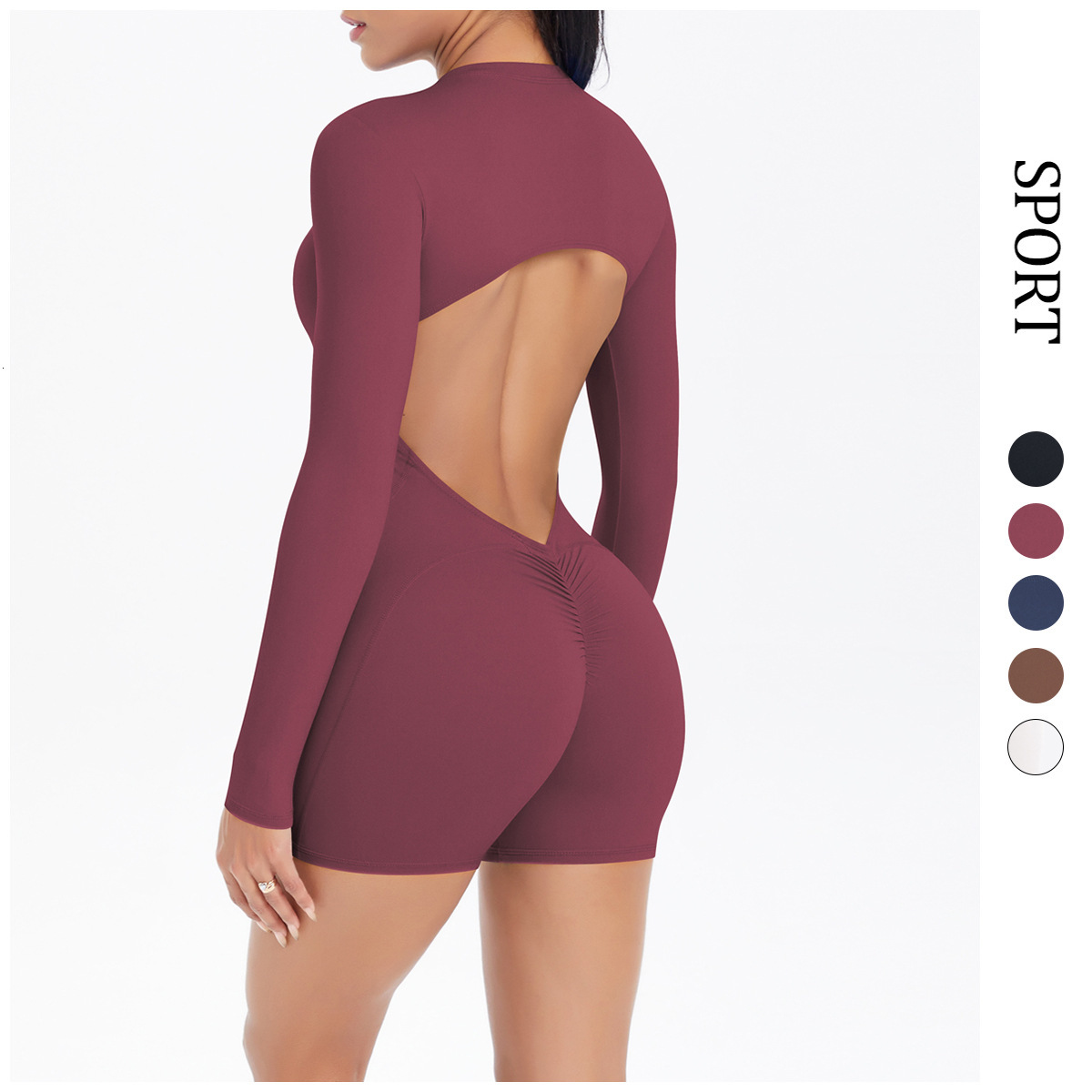Hollow Out Back Half-Zip One-Piece Suit Peach Hip Lift Sports Fitness Barely-There Quick-Dry One-Piece Yoga Suit