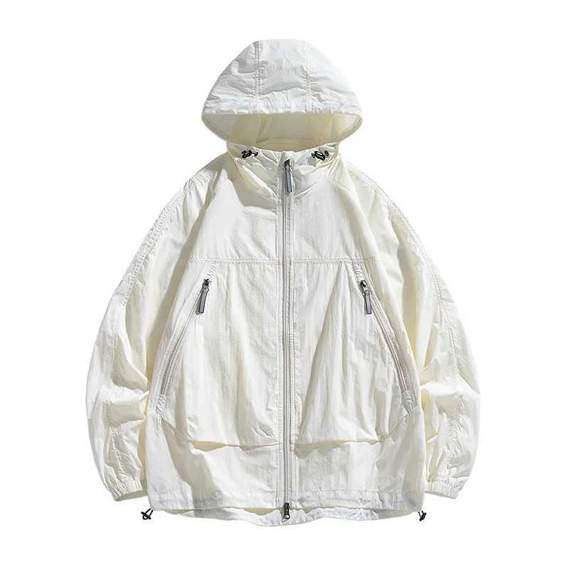 UPF 50 Mens Hooded Windbreaker Sunscreen - Ultra Light Summer Zipper Pocket Elastic Cuffs Suitable for Outdoor Hiking M260325