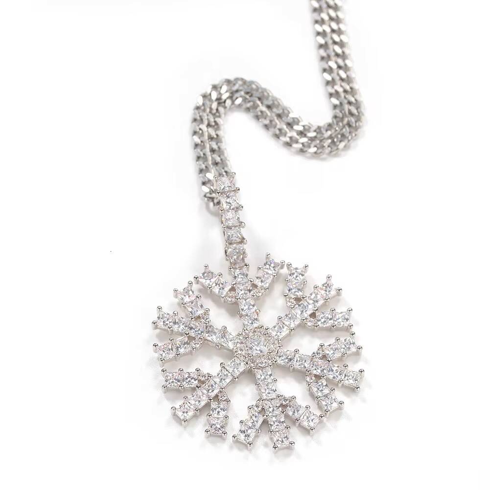 New Snowflake Pendant - 925 Sterling Silver Custom Version Mens and Womens Hip-hop Rock Jewelry