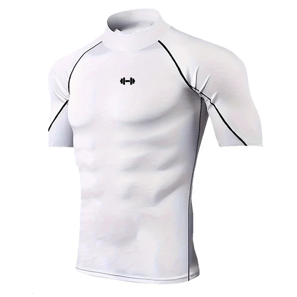 2026 Mens Geometric Printed Quick-Drying Tight Long Sleeve Gym Workout Training T-Shirt Stretch Turtle Neck T-Shirt Tops S-3XL 260324