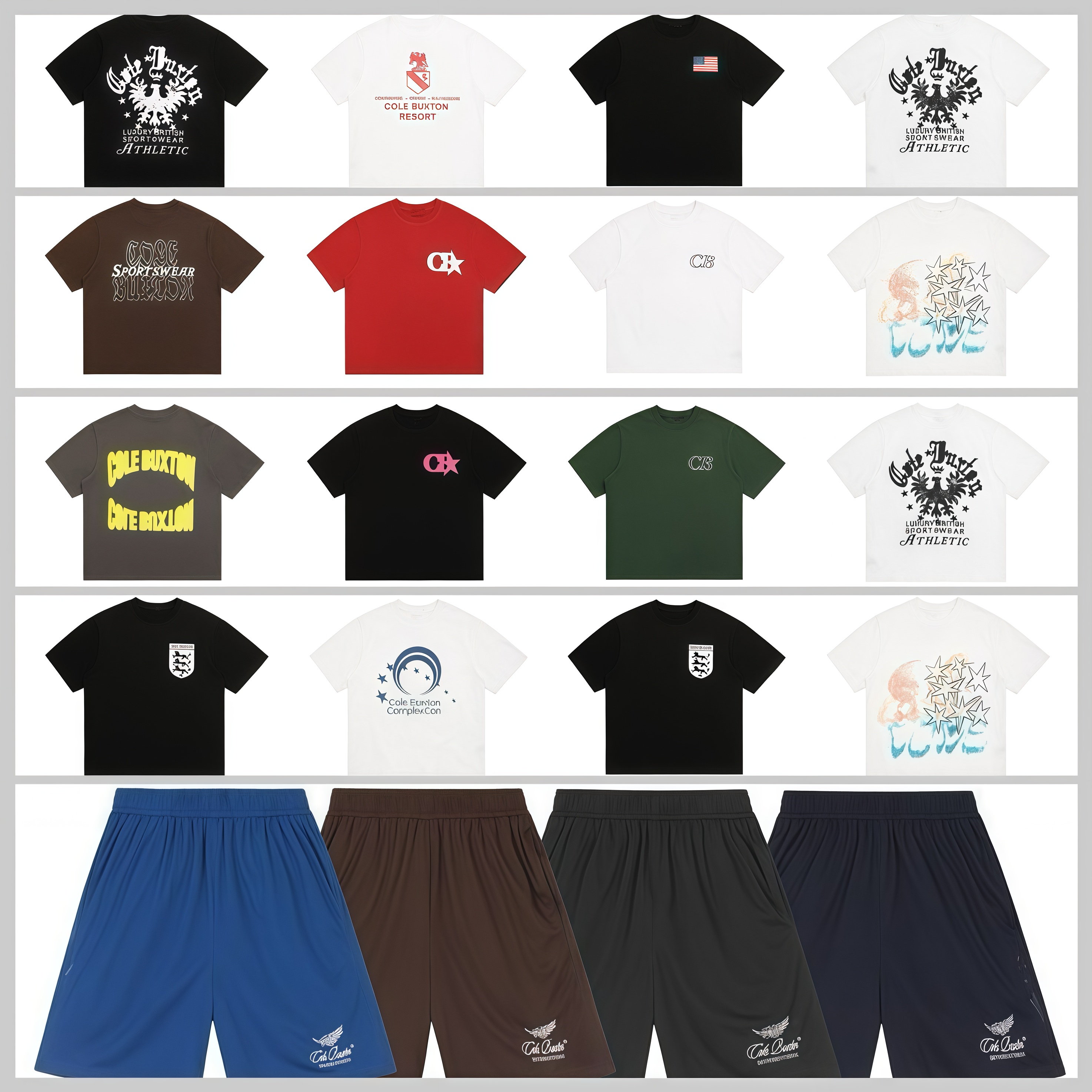 designer coleshirts shorts Men and Women T-Shirts tops Shorts shirts tracksuit Summer Letter Graffiti Black White Navy Fashion Trendy UK US Size S-XL