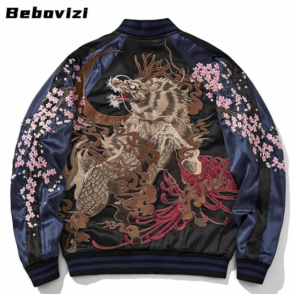 High Quality Mythical Beast Embroidered Jacket Japanese Men Women Couple Boy Baseball Streetwear Harajuku Motorcycle Jacket C260325