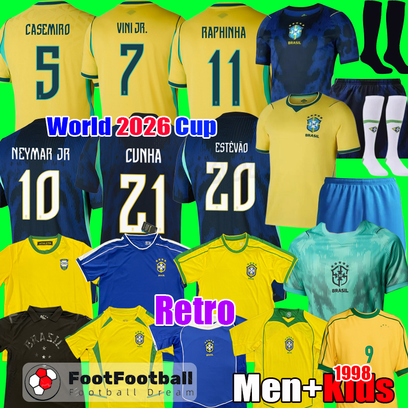 S-4XL Brazil Soccer Jersey 2026 Retro 1998 L.PAQUETA NEYMAR VINI JR. P.COUTINHO RICHARLISON football shirt G.JESUS T.SILVA BRUNO G. PELE CASEMIRO men kids kit