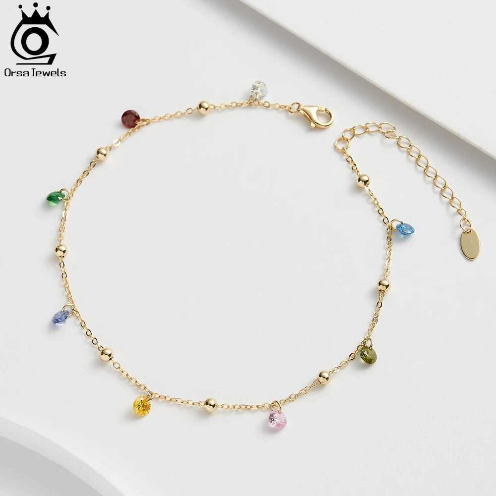 ORSA JEWELS Cable Chain with Colorful Zircon Ankle for Women Silver 925 Fashion Beach Anklets Foot Chains Jewelry SA93 H260325 - view 5