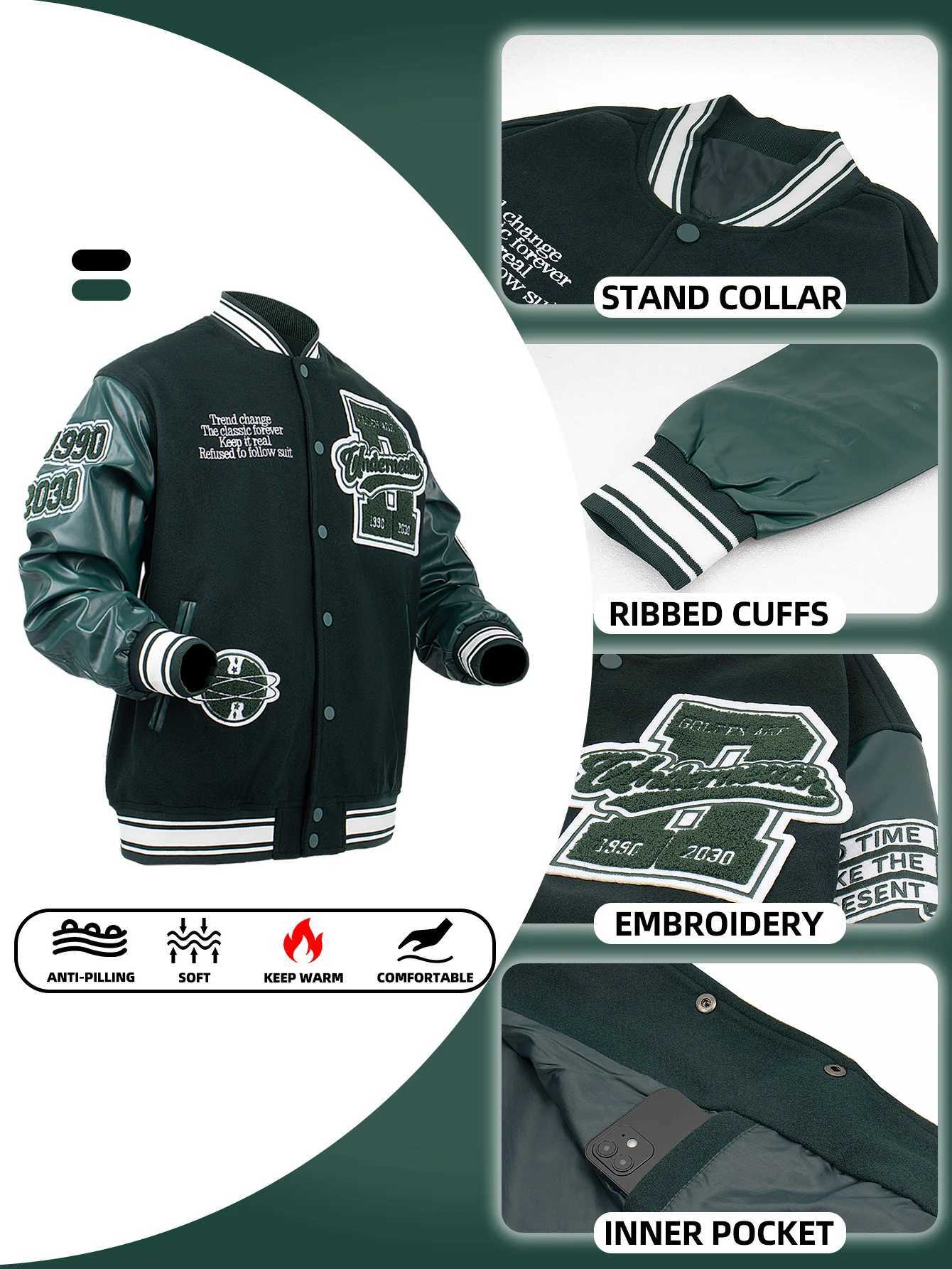 Mens Baseball Jacket Plus Size Bomber Coat Faux Leather Sleeves Spring/Autumn Varsity Windbreaker Tai Chi Embroidery Clothing C260325