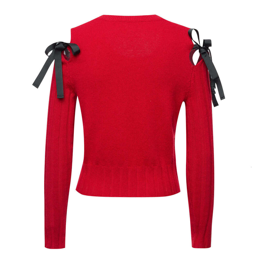 2026 autumn and winter new k30 designer red romantic bow knitted cardigan with diamond decoration for women loose fit