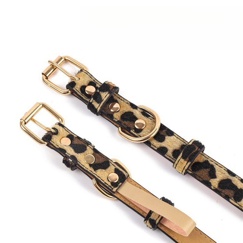 Anti Lost Pet Collar Leash Set Leather Material Metal Buckle Adjustable For Small Dogs Cats Outdoor Walking Leopard Print Snake Pattern