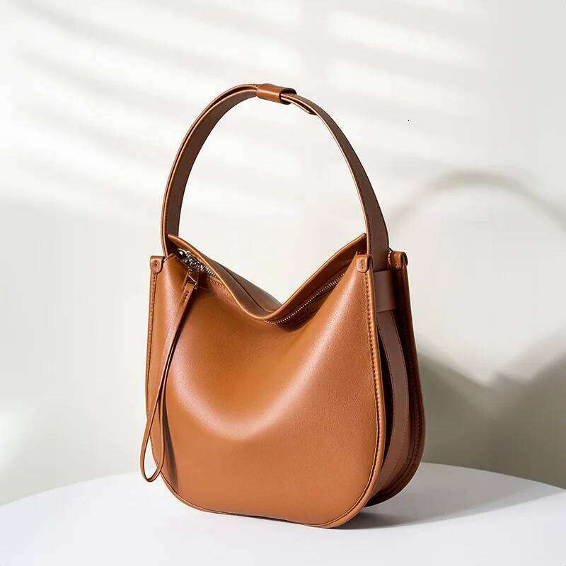 Zency Women Brown Soft Leather Fashion Girls Handbag Luxury Shoulder Large Capacity Hobo Bag Satchel QIBALIANGPIN