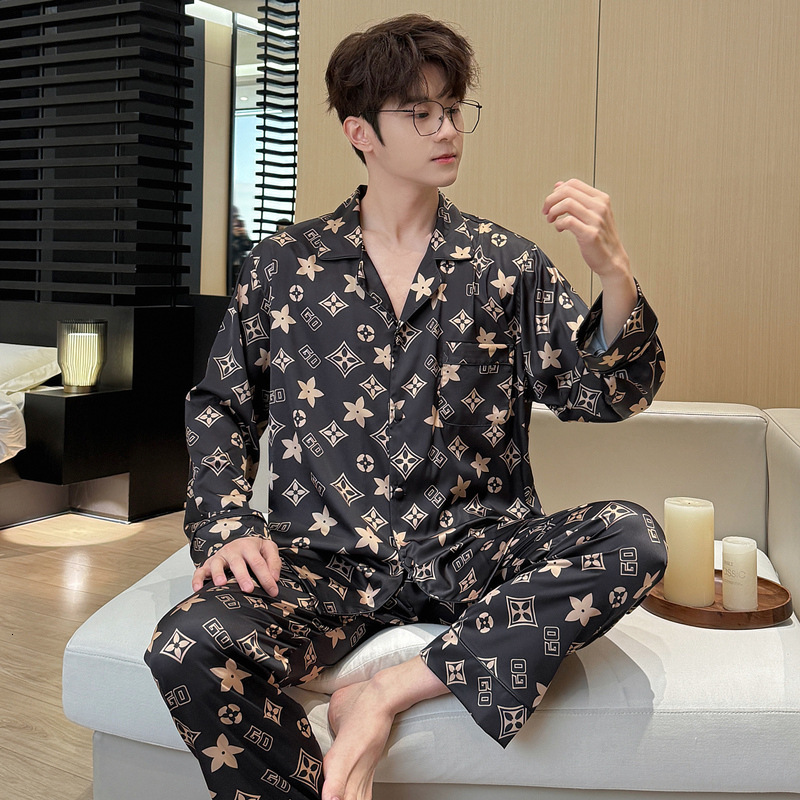 Couple Pajamas Home wear Short Sleeve Shorts Black Gold Floral Ice Silk Two Piece Set Soft Smooth Lightweight Comfortable